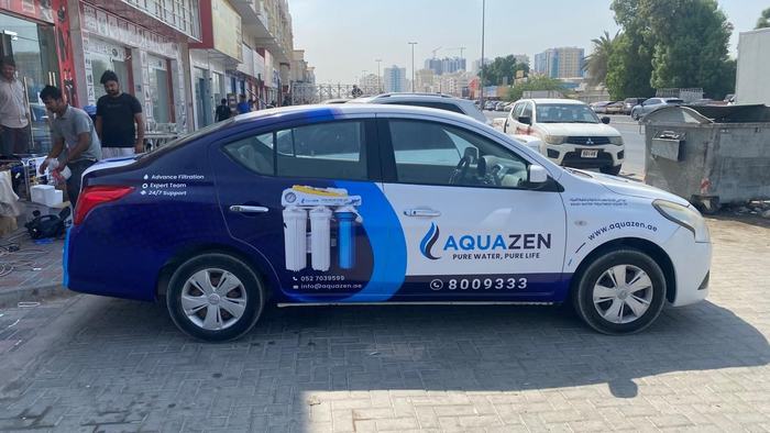 Aquazen water filters sedan car branding in Dubai