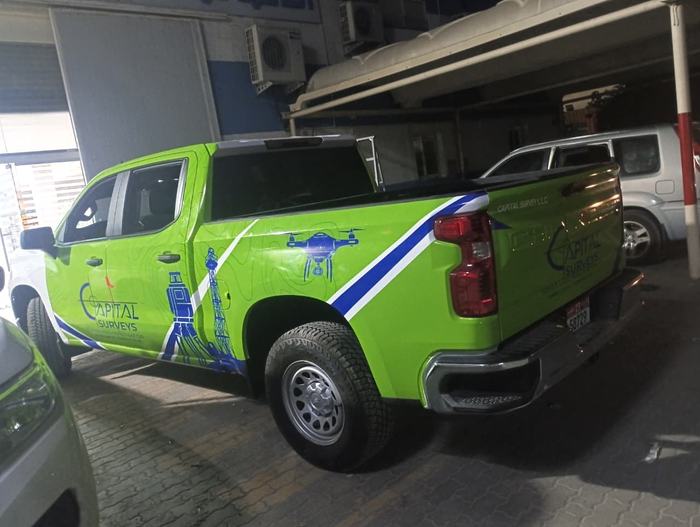 Green pickup truck wrap