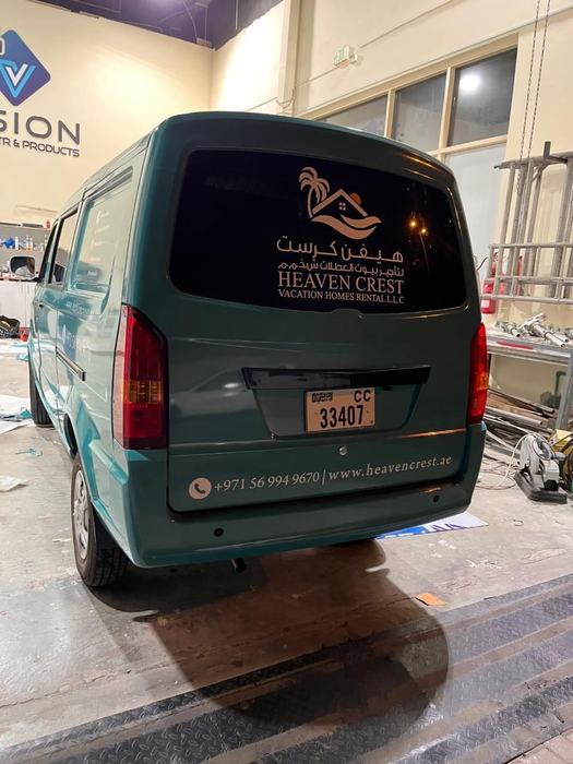 Heaven Crest holiday homes van rear branding