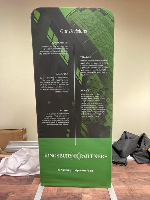 Kingsbury Partners fabric standee
