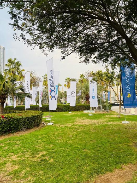 Outdoor flags at a garden event
