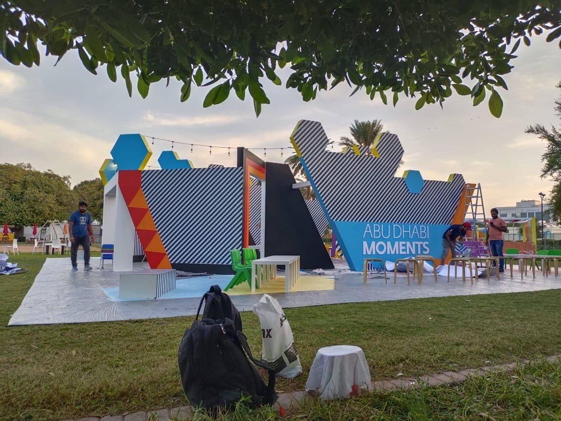 Abu Dhabi Moments outdoor event structure with printed graphics