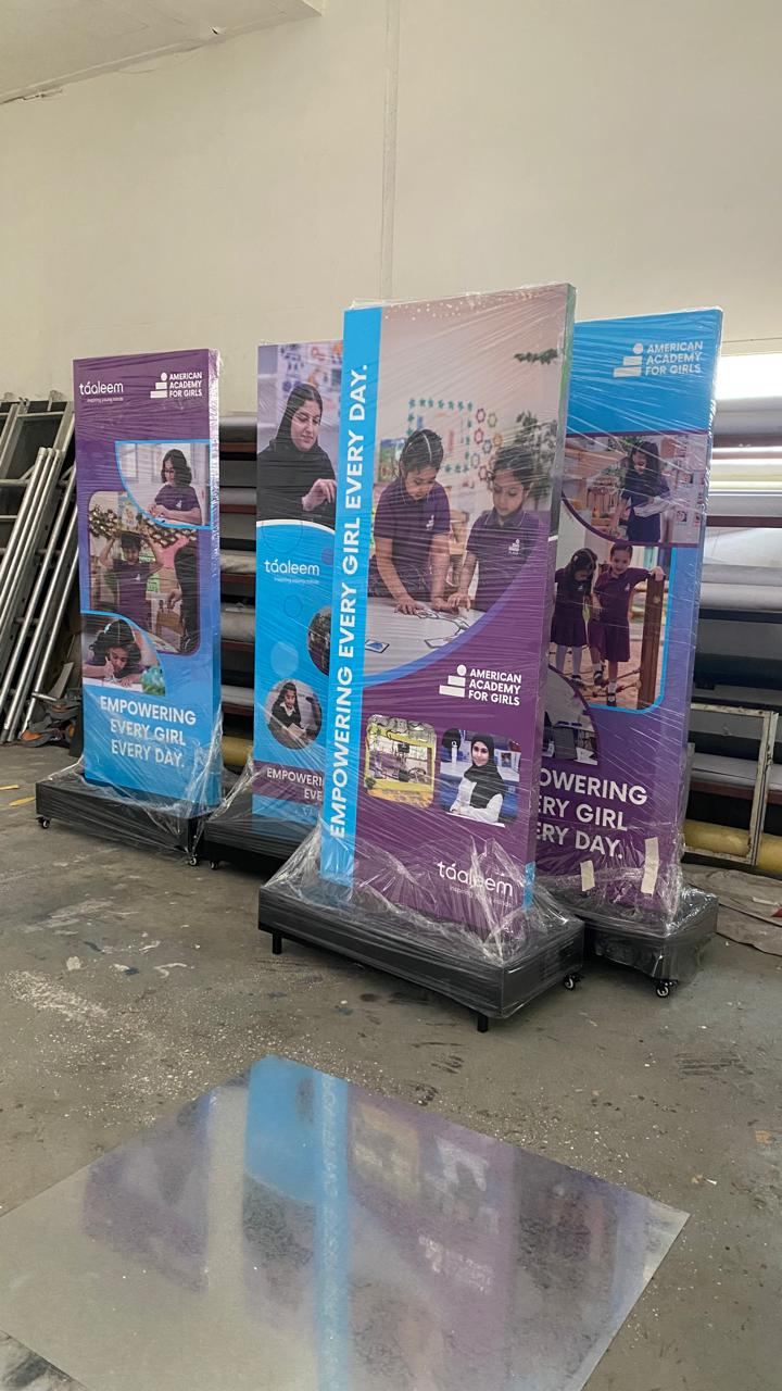 Printed roll-up banners ready for an event in Dubai