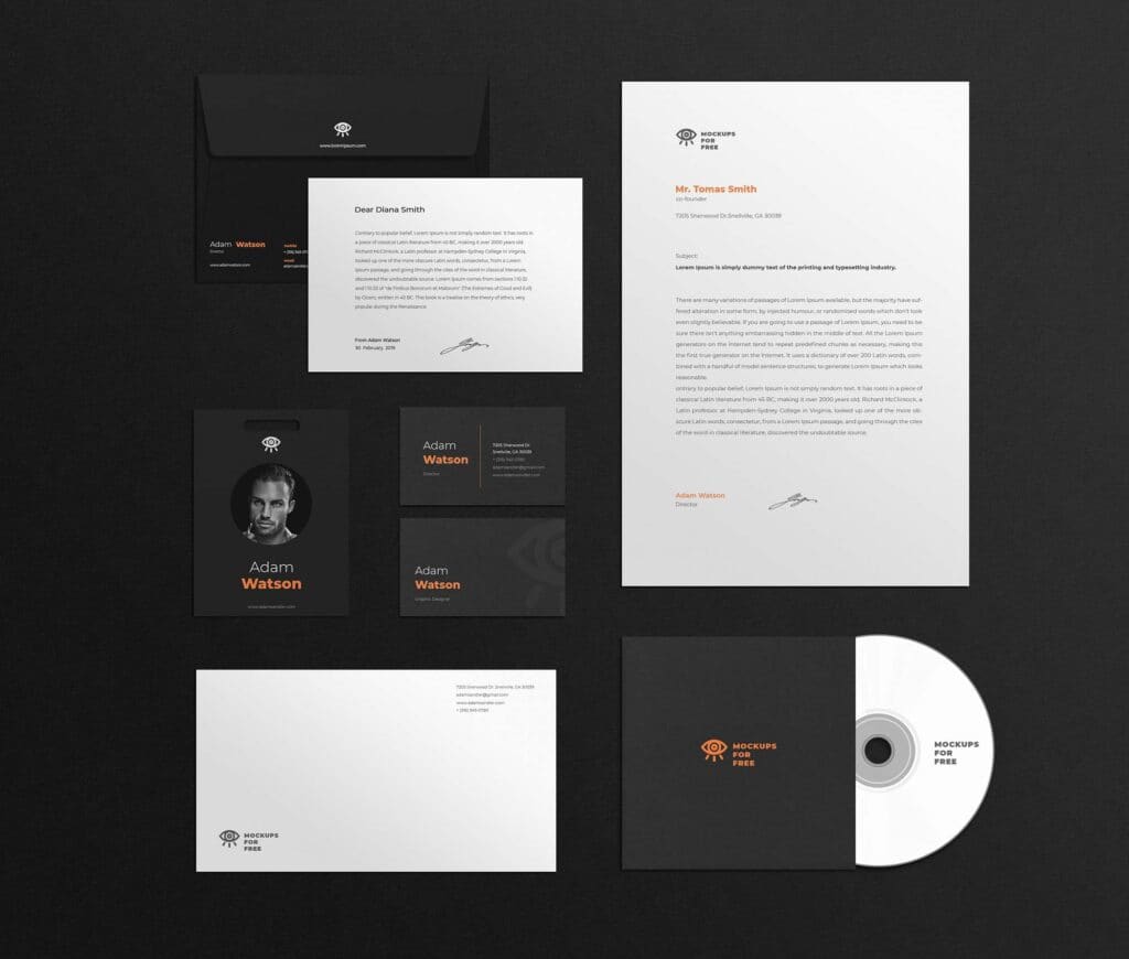 Corporate stationery set with letterhead, business cards and envelope