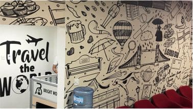Travel themed office wall mural