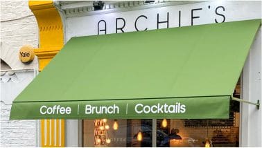 Printed shopfront awning for a cafe