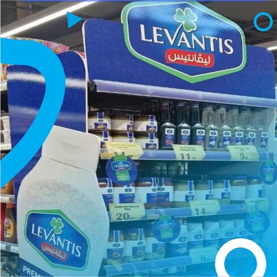 Levantis supermarket shelf display branding