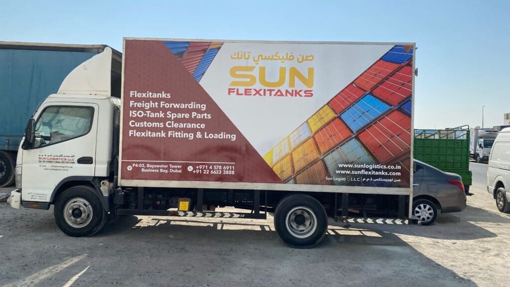 Sun Flexitanks box truck branding in the UAE