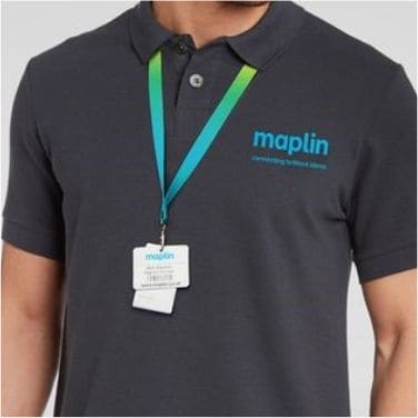 Branded staff polo shirt with lanyard