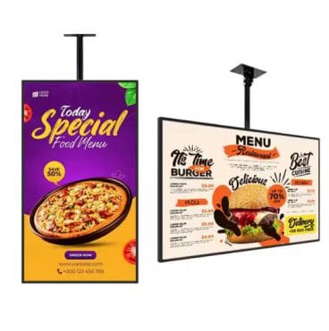 Digital menu screens for a restaurant
